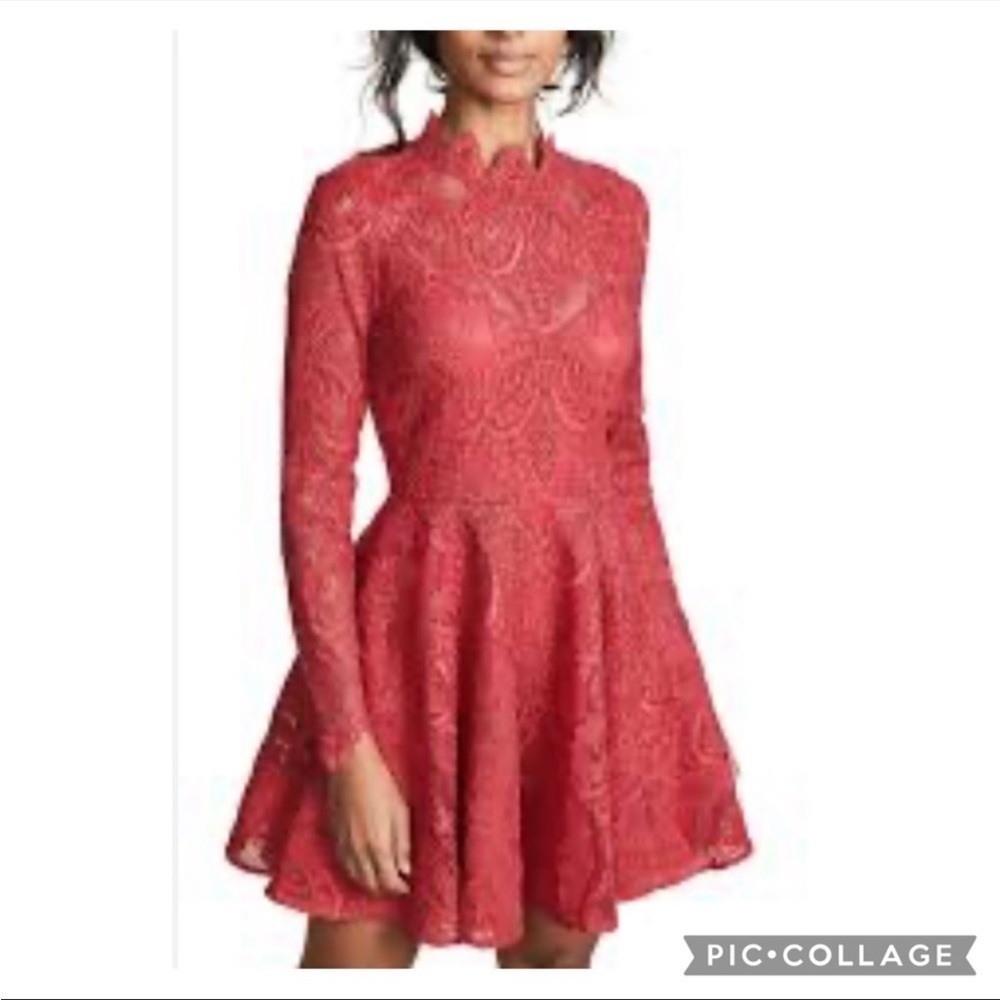 Saylor Red Raspberry Rita Lace A-Line Open Back Dress - Picture 2 of 9